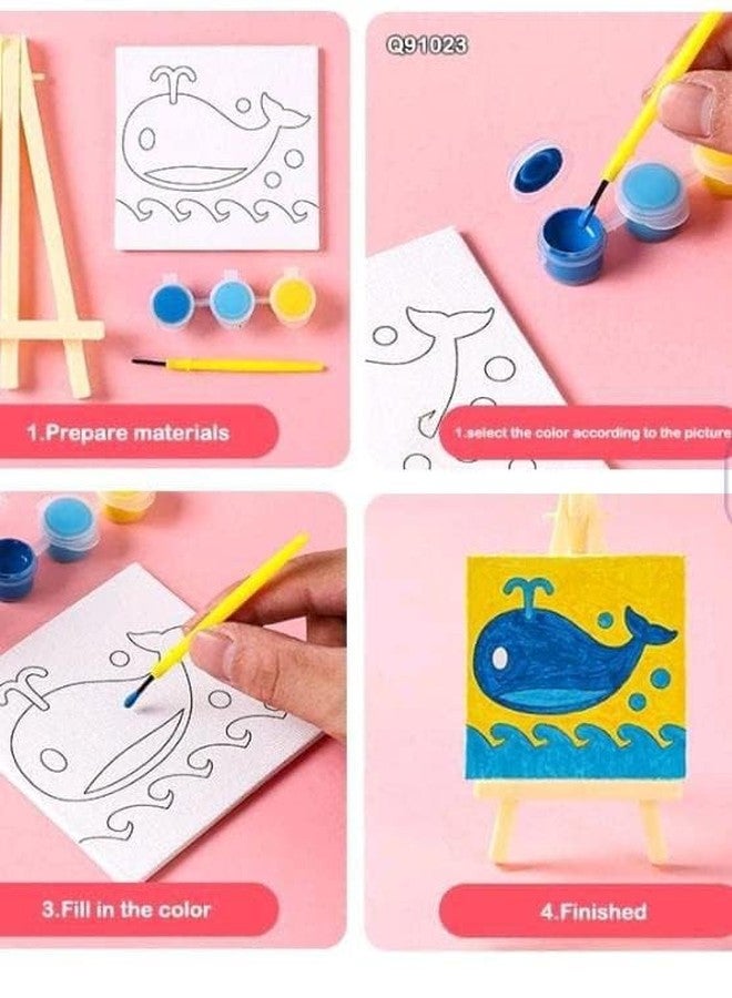 LUOSHI DIY Small Painting kit with 3.5 inch x 3.5 inch Canvas, 3 Paints, Brush and Easel,Art & Craft Combo Set Mini Canvas Painting Kit Easel Stand, Painting Canvas Board Random Design - Image 2